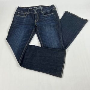 American Eagle Womens Jeans 12 Blue Artist Flare Stretch Dark Wash Whiskers EUC